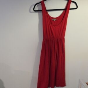 Sleeveless Red Midi Dress with Gathered Waist